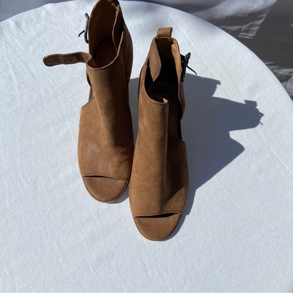 Lucky Brand Boots Womens 9 M Adams Cutout Ankle Booties Heels Brown